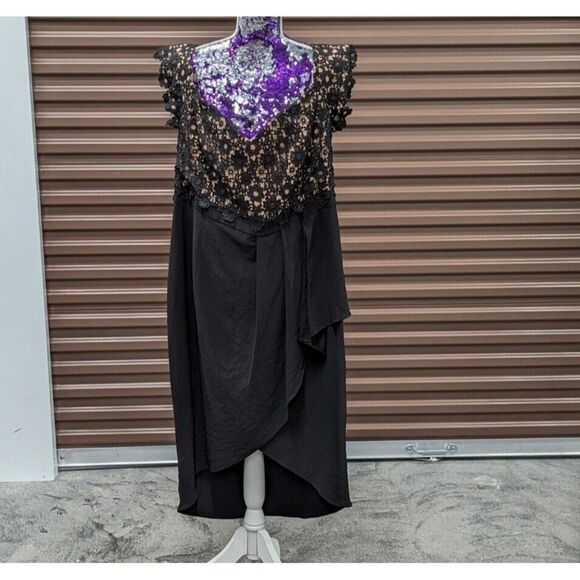 City Chic Size 20 (large) Plus Size Black Lacy Off Shoulder Midi Length Dress (E - Picture 3 of 11